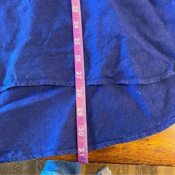 Talbots side button linen band collar popover large 100% linen tunic blouse top - Picture 13 of 14